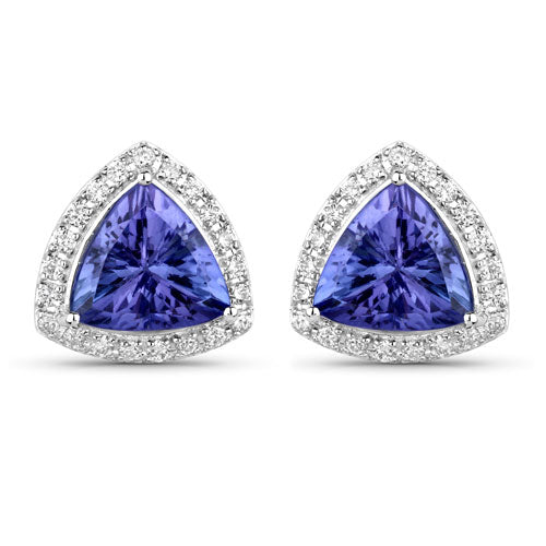 3.82 Carat Genuine Tanzanite and White Diamond Earrings in 14K White Gold