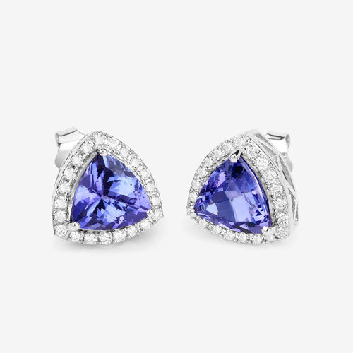 3.82 Carat Genuine Tanzanite and White Diamond Earrings in 14K White Gold