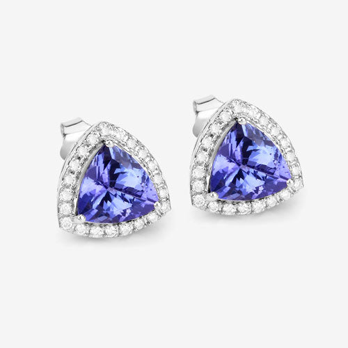 3.82 Carat Genuine Tanzanite and White Diamond Earrings in 14K White Gold