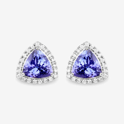 3.82 Carat Genuine Tanzanite and White Diamond Earrings in 14K White Gold