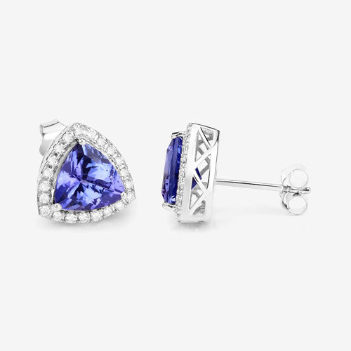 3.82 Carat Genuine Tanzanite and White Diamond Earrings in 14K White Gold