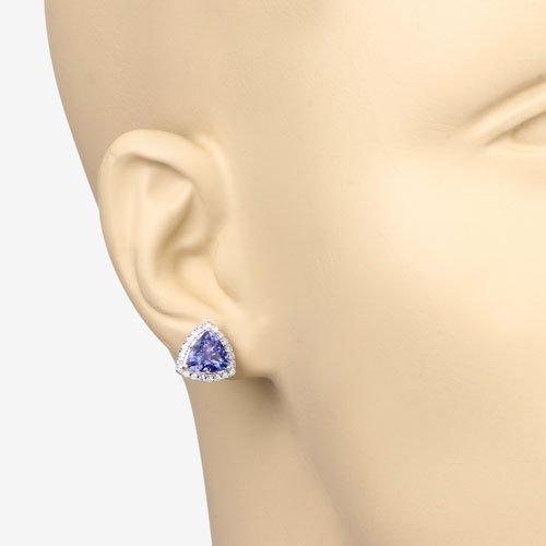 3.82 Carat Genuine Tanzanite and White Diamond Earrings in 14K White Gold