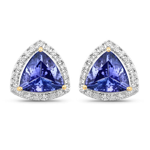 Boucles d'oreilles en tanzanite véritable de 3,82 carats et diamants blancs en or 14K