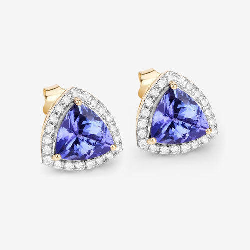 Boucles d'oreilles en tanzanite véritable de 3,82 carats et diamants blancs en or 14K
