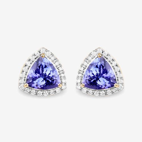 Boucles d'oreilles en tanzanite véritable de 3,82 carats et diamants blancs en or 14K