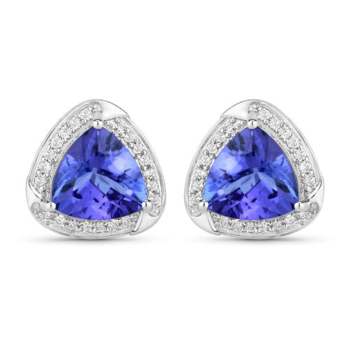 Boucles d'oreilles en or blanc 14K avec tanzanite et diamants de 3,70 carats