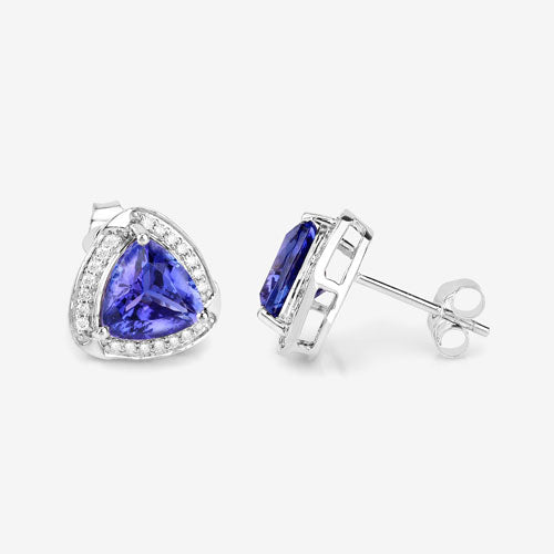 Boucles d'oreilles en or blanc 14K avec tanzanite et diamants de 3,70 carats