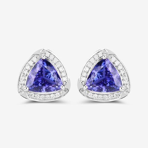 Boucles d'oreilles en or blanc 14K avec tanzanite et diamants de 3,70 carats