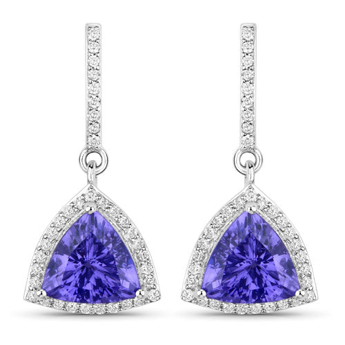 3.86 Carat Genuine Tanzanite and White Diamond Earrings in 14K White Gold