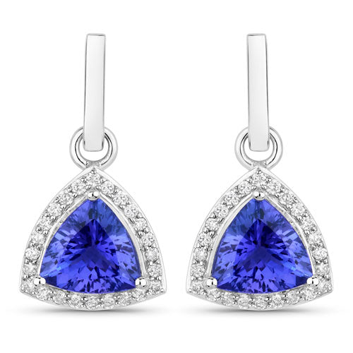 3.86 Carat Genuine Tanzanite and White Diamond Earrings in 14K White Gold
