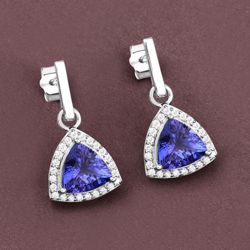 3.86 Carat Genuine Tanzanite and White Diamond Earrings in 14K White Gold
