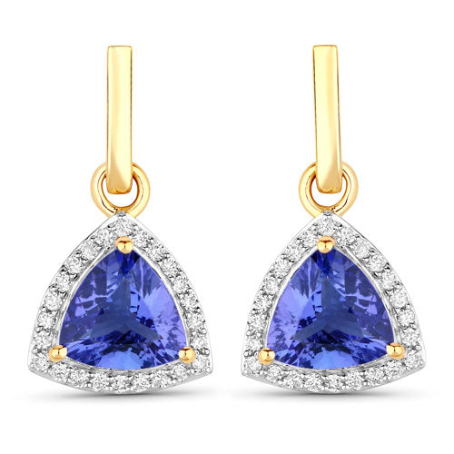 3.86 Carat Genuine Tanzanite and Diamond 14K Yellow Gold Earrings