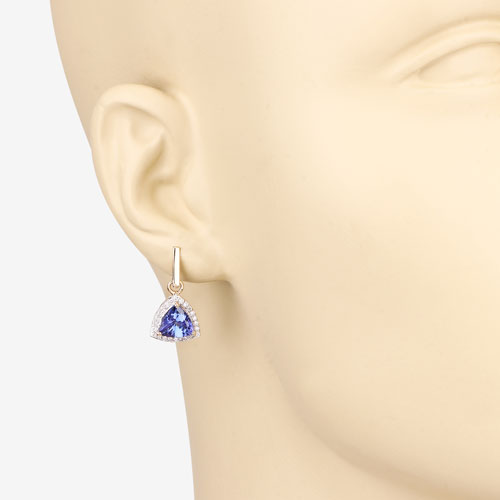 3.86 Carat Genuine Tanzanite and Diamond 14K Yellow Gold Earrings