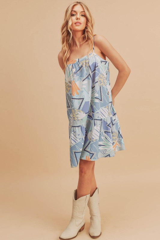 Stylish Summer Printed Ruffled Hem Mini Cami Dress