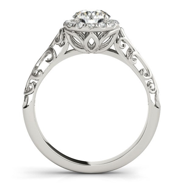 14k White Gold Halo Antique Style Round Diamond Engagement Ring