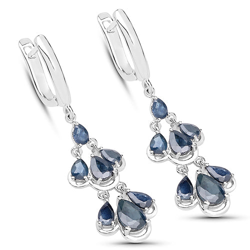 Boucles d'oreilles en argent sterling avec saphirs bleus de 4,18 carats
