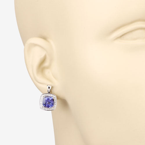Pendientes de Tanzanita y Diamante Blanco de 5.95 Quilates en Oro Blanco de 14K