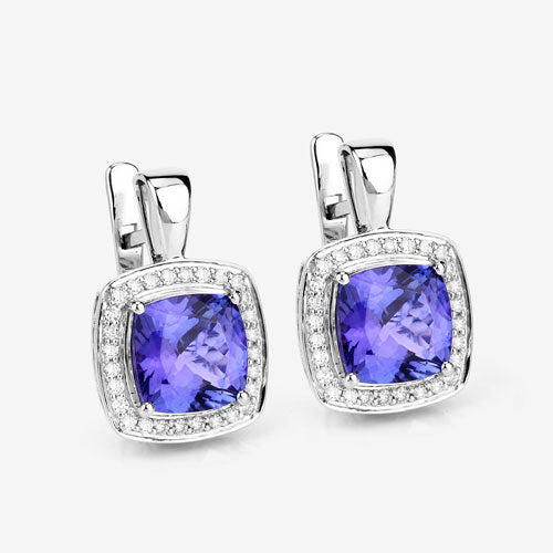 Pendientes de Tanzanita y Diamante Blanco de 5.95 Quilates en Oro Blanco de 14K