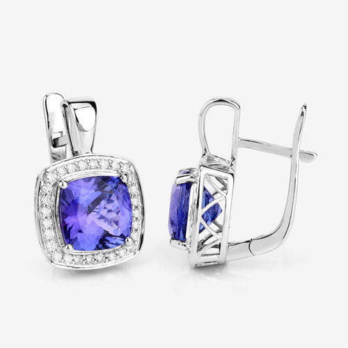 Pendientes de Tanzanita y Diamante Blanco de 5.95 Quilates en Oro Blanco de 14K