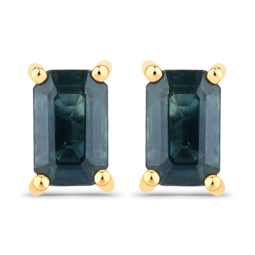Boucles d'oreilles en saphir bleu véritable de 0,80 carat en or jaune 14K