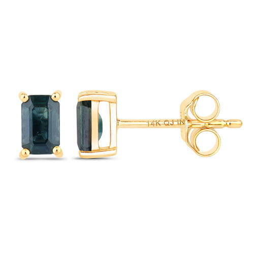 Boucles d'oreilles en saphir bleu véritable de 0,80 carat en or jaune 14K