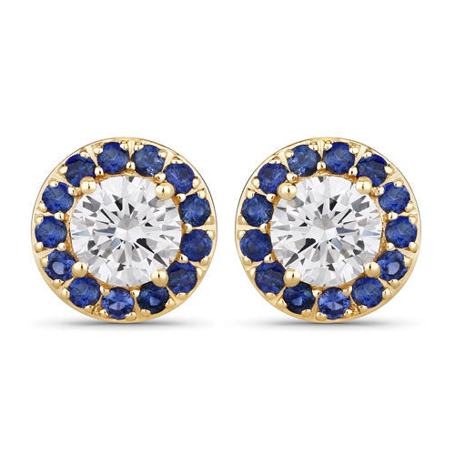Pendientes de Zafiro Azul de 1.52 Quilates y Diamante Creado en Laboratorio en Oro de 14K