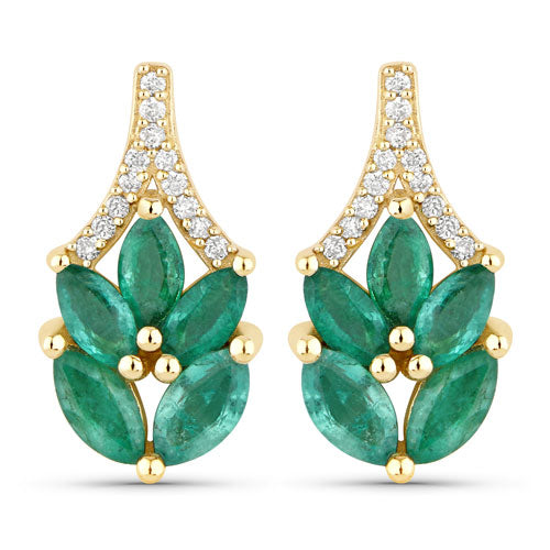 Pendientes de Esmeralda Zambiana y Diamante Blanco de 0.91 Quilates