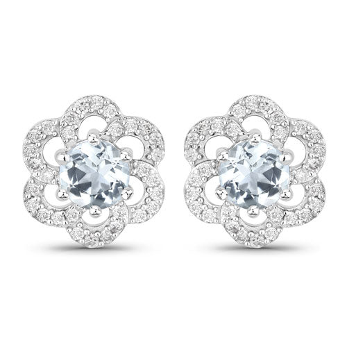 0.61 Carat Aquamarine and Diamond 14K White Gold Earrings