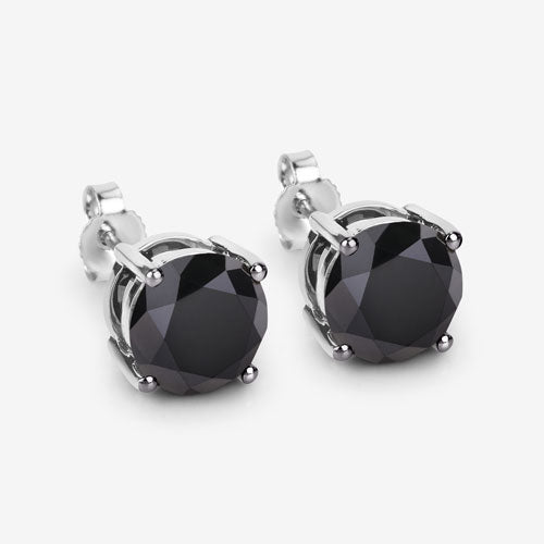 Boucles d'oreilles en diamant noir véritable de 4,25 carats en or blanc 14K