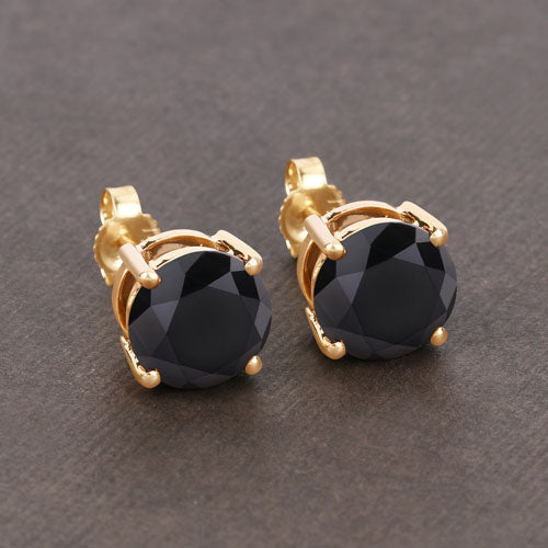 Boucles d'oreilles en diamant noir véritable de 4,12 carats en or jaune 14K
