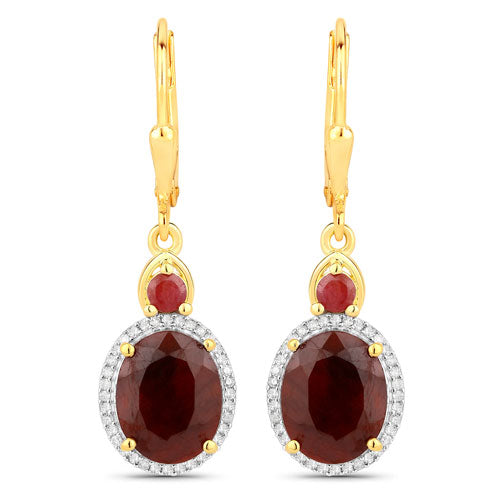 Boucles d'oreilles en argent sterling avec rubis teintés de 6,98 carats et diamants blancs