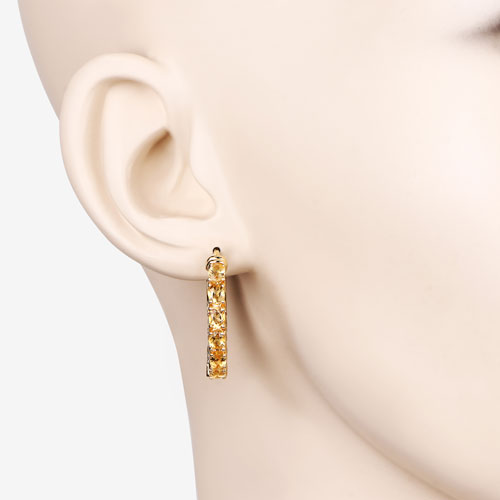Boucles d'oreilles créoles en argent sterling .925 avec citrine véritable de 3,20 carats