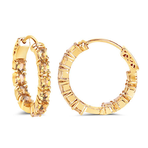 Boucles d'oreilles créoles en argent sterling .925 avec citrine véritable de 3,20 carats