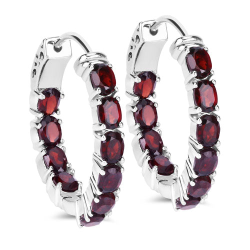 Pendientes de aro de plata esterlina con granate genuino de 4.00 quilates