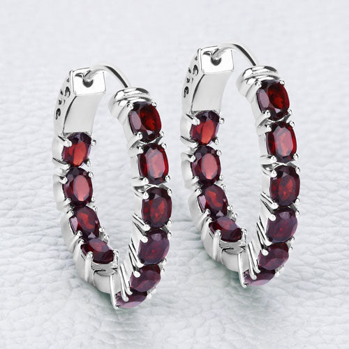 Pendientes de aro de plata esterlina con granate genuino de 4.00 quilates