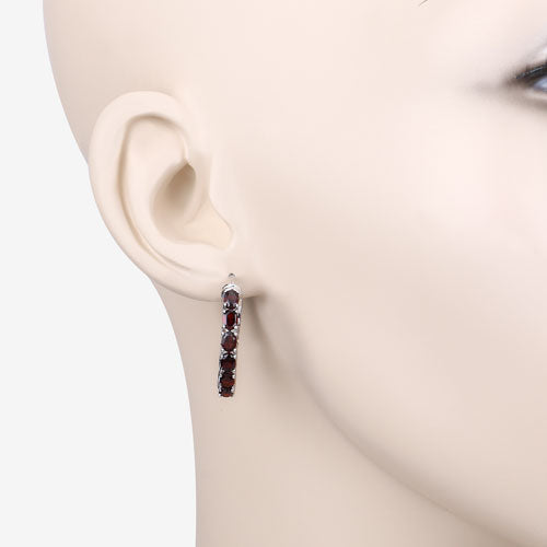 Pendientes de aro de plata esterlina con granate genuino de 4.00 quilates