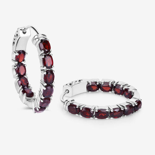 Pendientes de aro de plata esterlina con granate genuino de 4.00 quilates