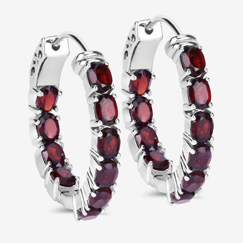 Pendientes de aro de plata esterlina con granate genuino de 4.00 quilates
