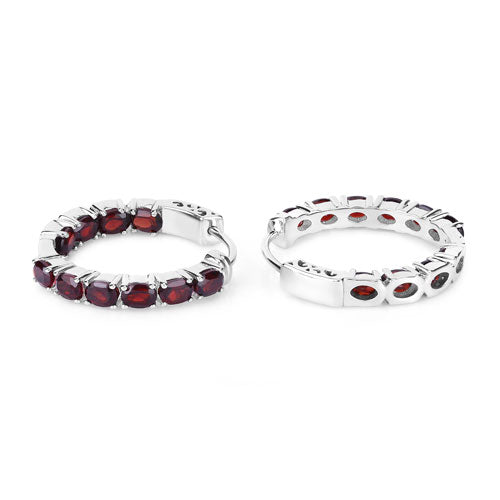 Pendientes de aro de plata esterlina con granate genuino de 4.00 quilates