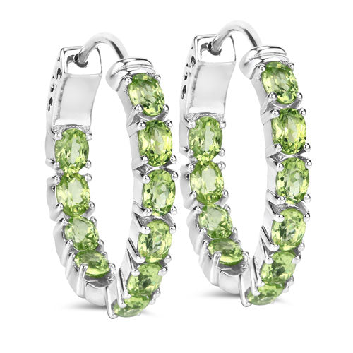 Pendientes de aro de plata esterlina .925 con peridoto genuino de 3.40 quilates