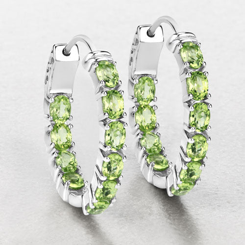 Pendientes de aro de plata esterlina .925 con peridoto genuino de 3.40 quilates