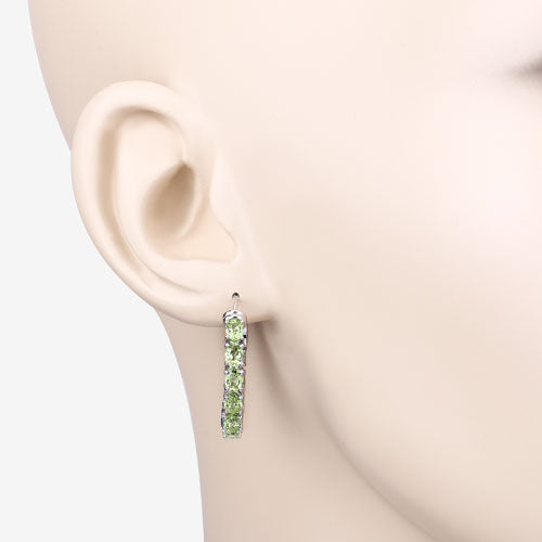 Pendientes de aro de plata esterlina .925 con peridoto genuino de 3.40 quilates