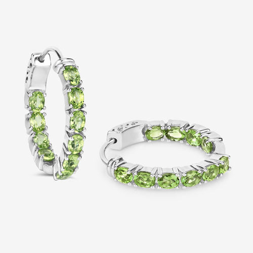 Pendientes de aro de plata esterlina .925 con peridoto genuino de 3.40 quilates