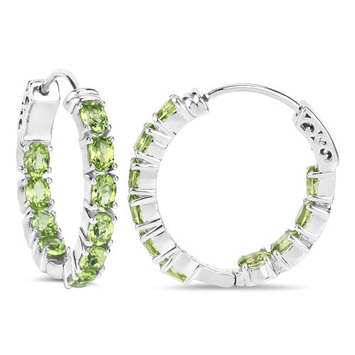 Pendientes de aro de plata esterlina .925 con peridoto genuino de 3.40 quilates