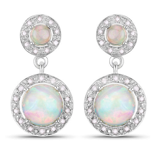 2.27 Carat Genuine Ethiopian Opal and Diamond Earrings in Sterling Silver