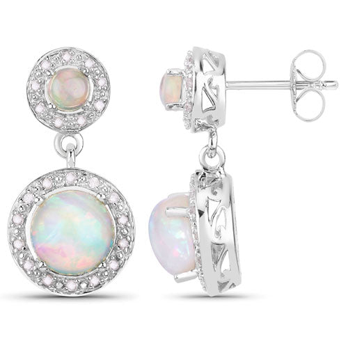 2.27 Carat Genuine Ethiopian Opal and Diamond Earrings in Sterling Silver