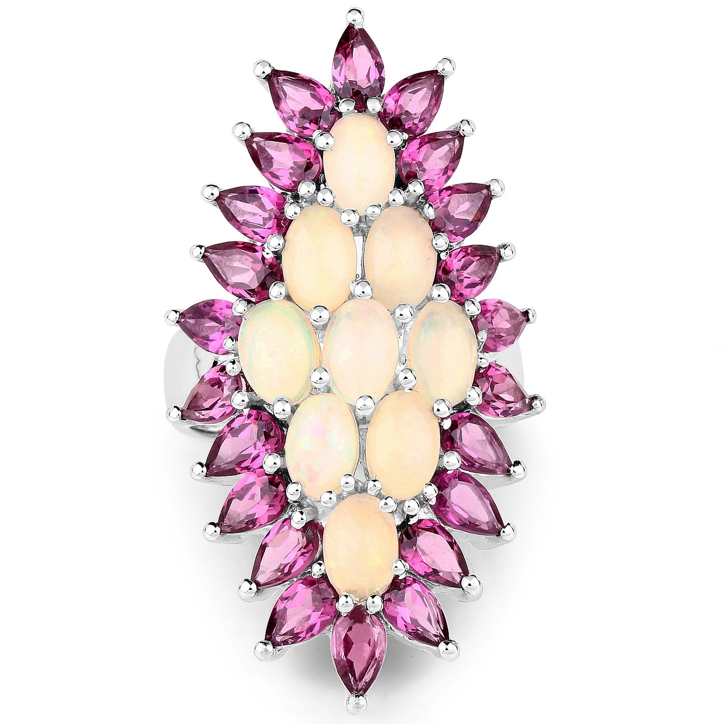 Bague en argent sterling avec opale et rhodolite de 8,37 carats