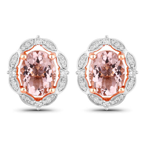 Pendientes Halo de Morganita y Diamante de 3.52 Quilates en Oro Rosa de 14K
