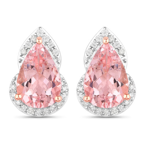 Boucles d'oreilles en or rose 14K avec morganite véritable de 2,37 carats et diamants blancs