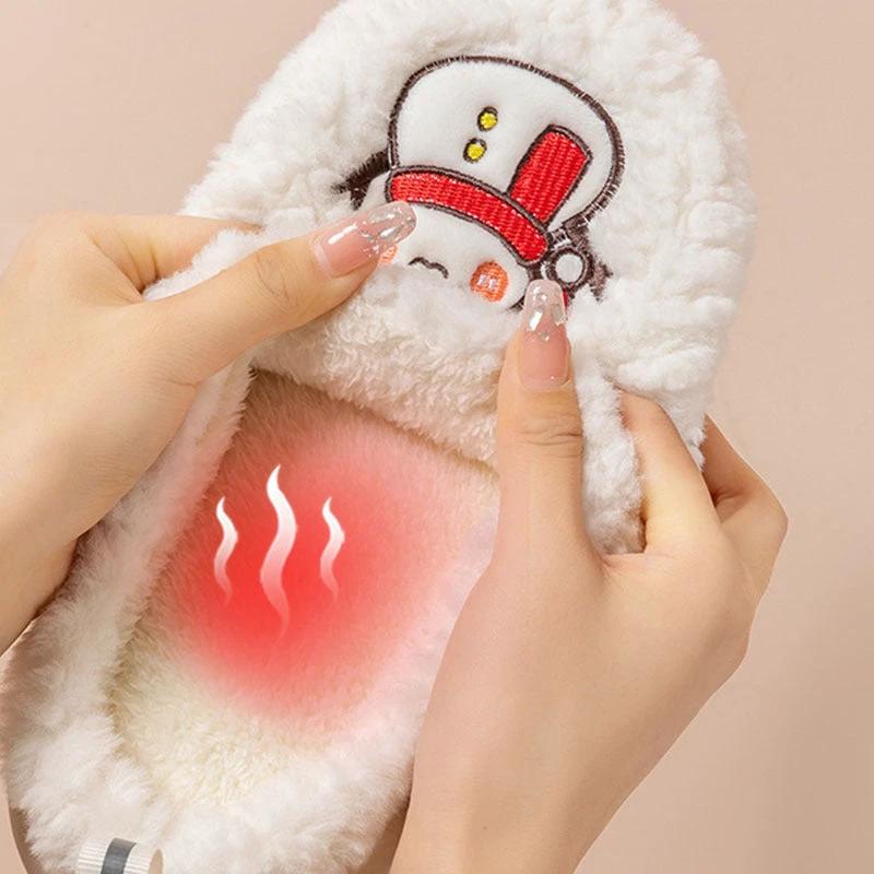 Chaussons Bonhomme de Neige - Chaussures d'Hiver en Peluche Antidérapantes